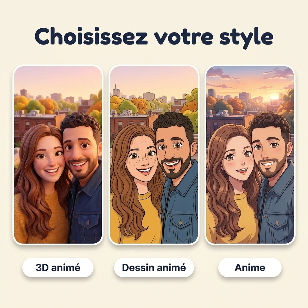 Trois styles : 3D animé, dessin animé, anime
