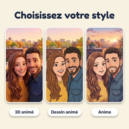 Trois styles : 3D animé, dessin animé, anime